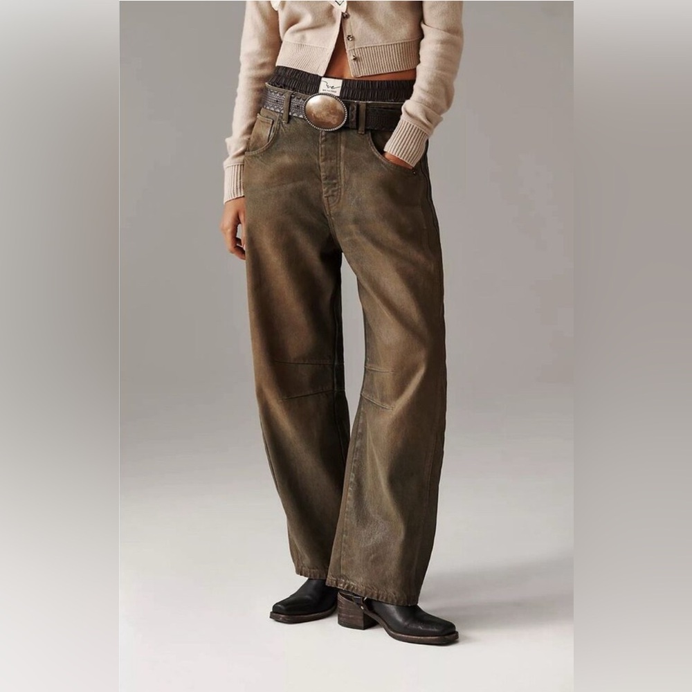 NWT‎ Free People We The Free Good Luck Coated Barrel Jeans New Moon 25